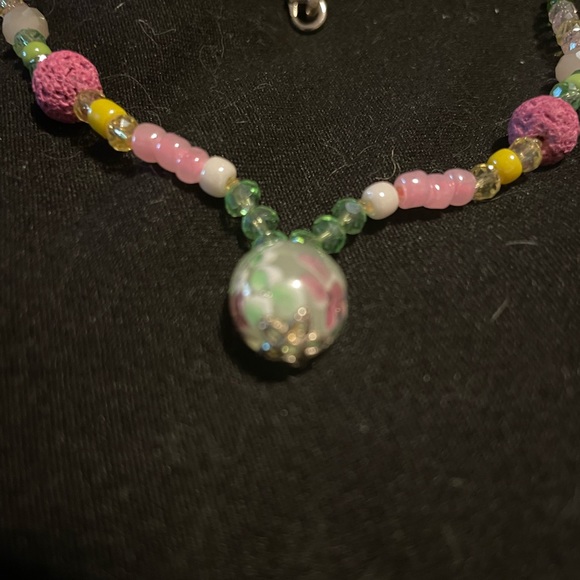 Handmade Boho Beaded Summery Feminine Necklace In Pastel Colours Pinks & Greens - Picture 4 of 7